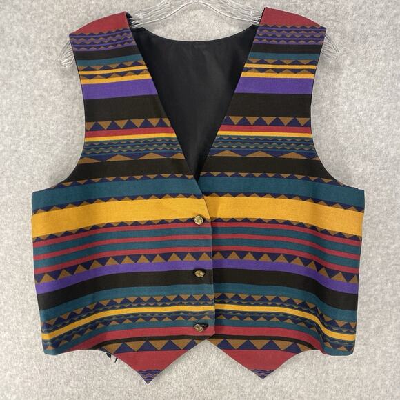 Southwest Aztec Navajo Print Short Vest Concho Metal Buttons Womens Size L - Picture 1 of 5
